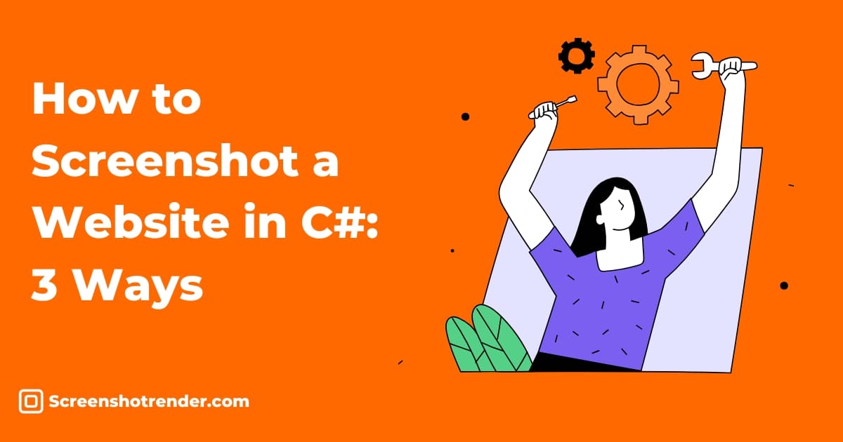 Orange minimalist illustration of C# code turning a URL into a screenshot