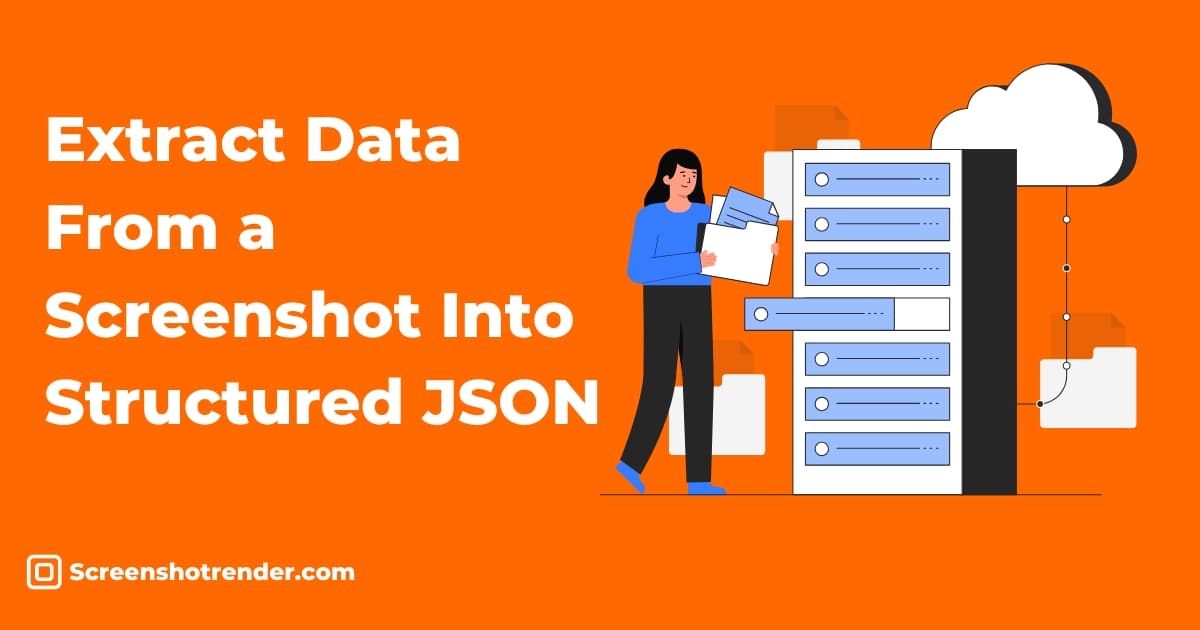 Orange minimalist illustration of a webpage screenshot turning into structured JSON
