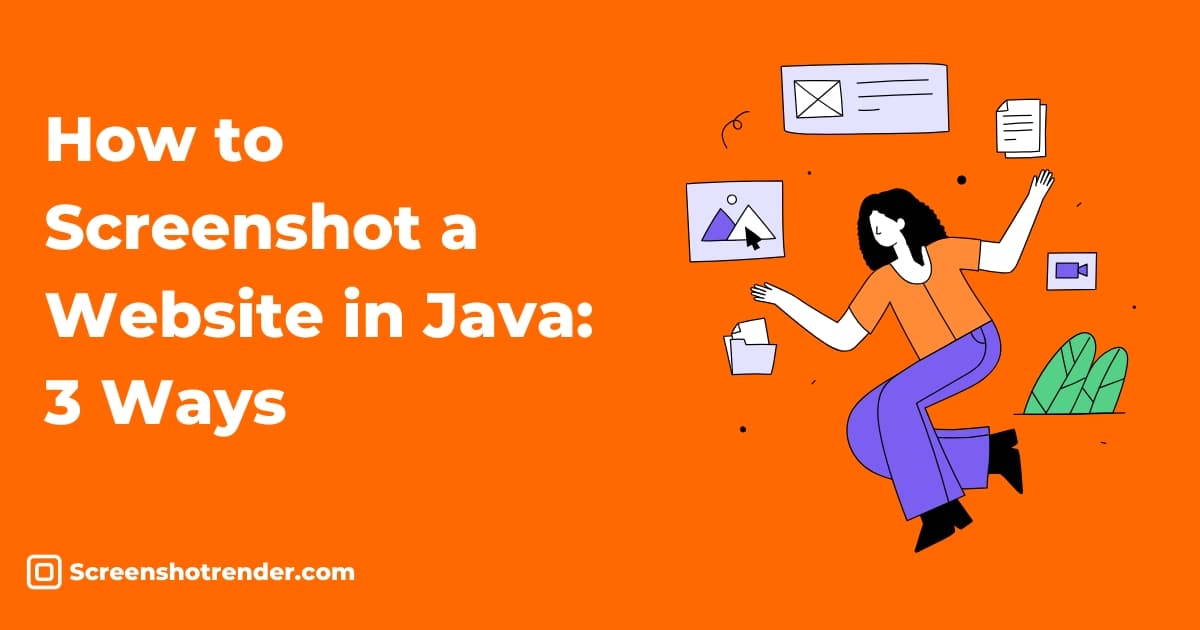 Orange minimalist illustration of a Java program turning a URL into a full page screenshot