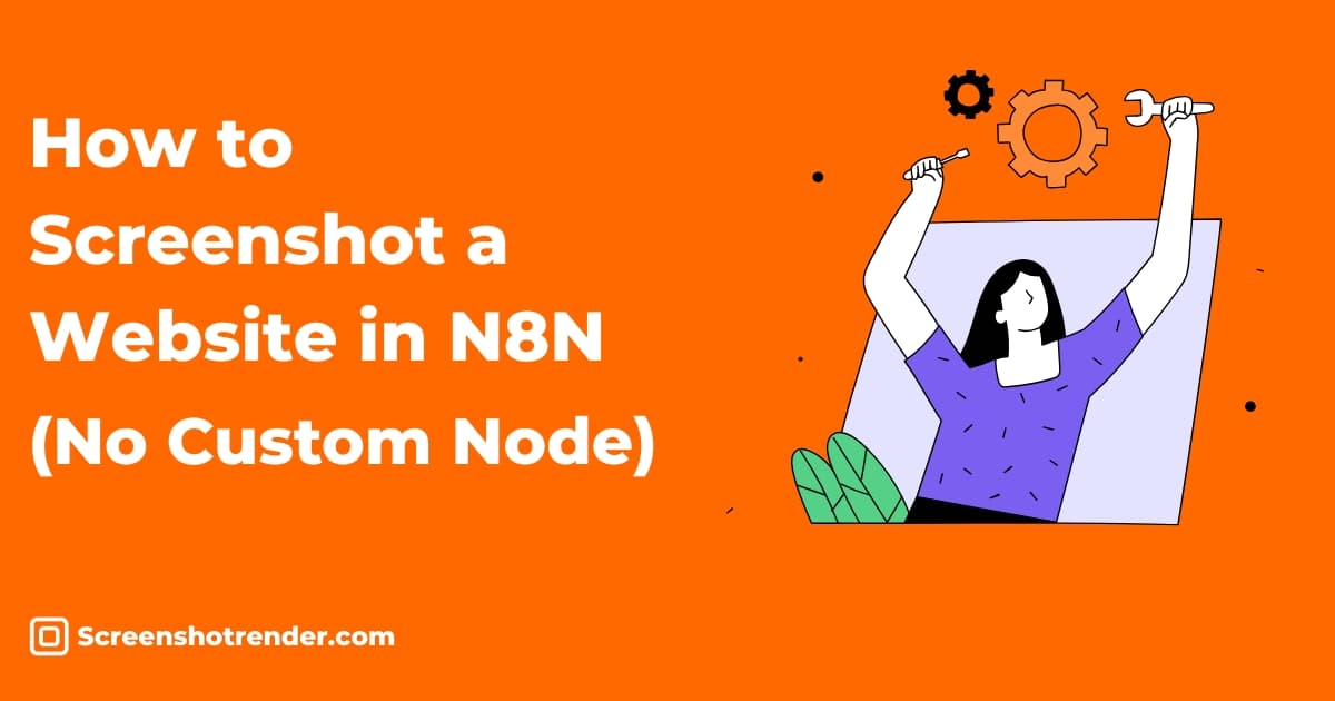 Orange minimalist illustration of an n8n workflow turning a URL into a PNG screenshot