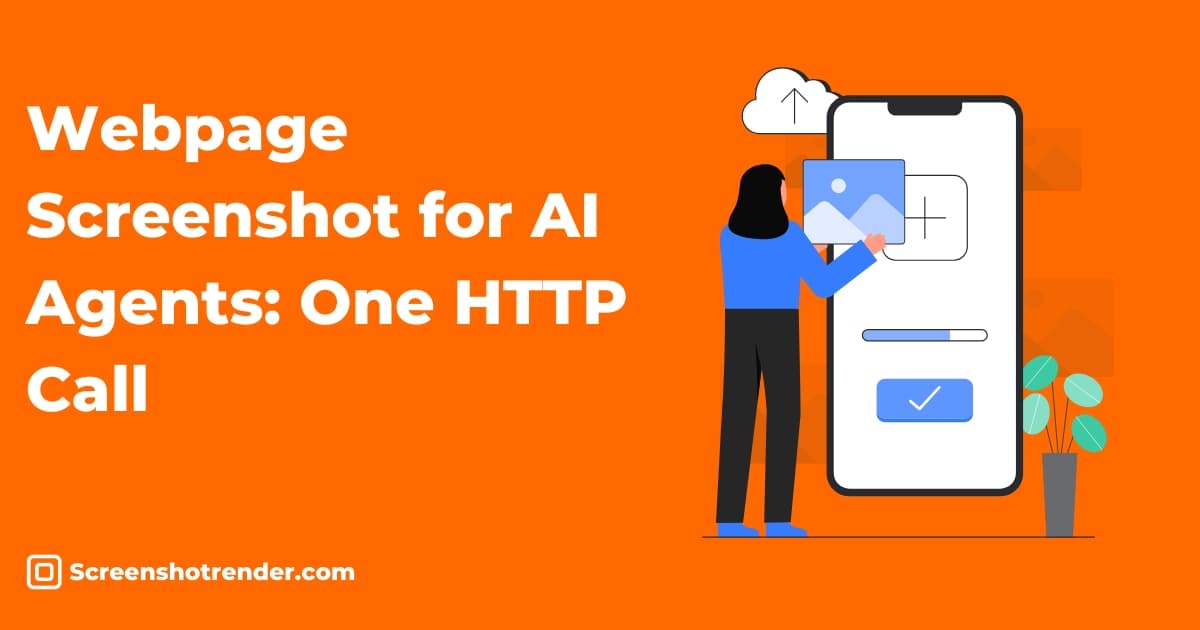Orange minimalist illustration of a webpage rendering into a PNG and feeding into an AI agent